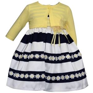 Blueberi Boulevard Striped Daisy Dress & Cardigan